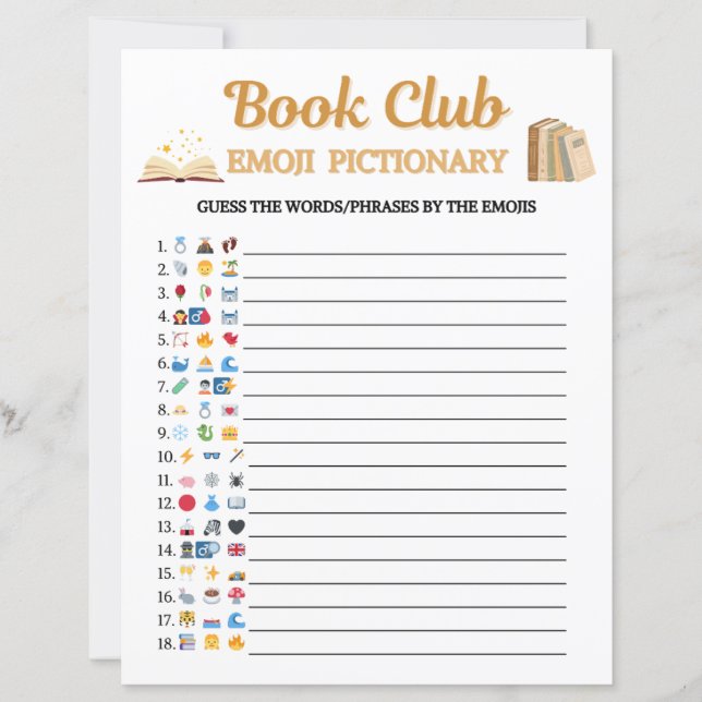 Jogo de Pictionary de Emoji do Clube do Livro (Frente)