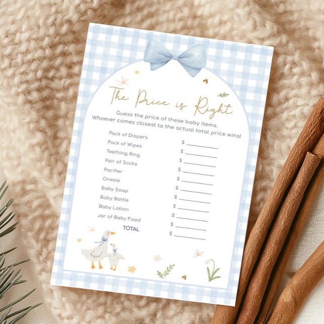 Jogo de Preços do Chuveiro de Bebê Blue Gingham Si (silly Goose Baby Shower Game)