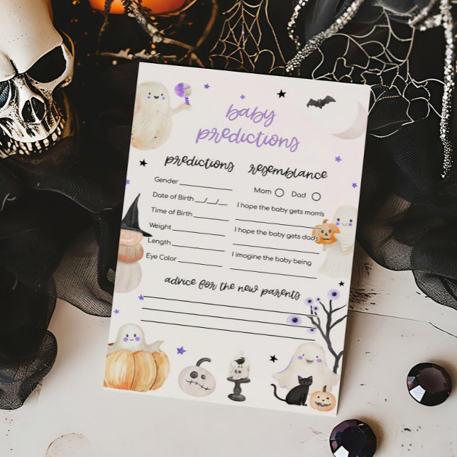 Jogo de Previsões de Bebê do Halloween Roxo (A Little Boo Baby Shower Baby Predictions Game)