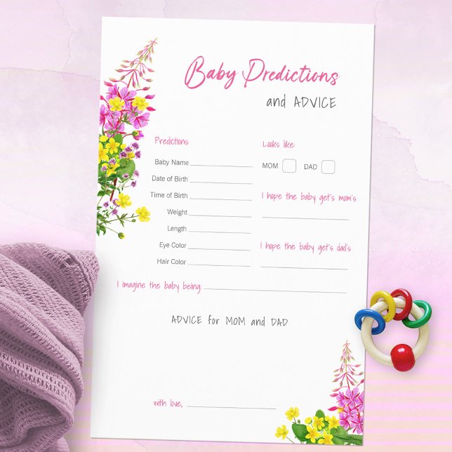 Jogo de Previsões de Chá de fraldas de Flor Selvag (Wildflower Baby Shower Predictions and Advice ©Susanne Sachers - Sunny Mind Design 🌞)