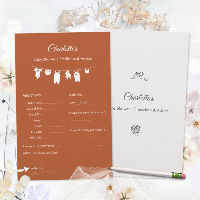 Jogo de previsões de Chás de fraldas minimalistas  (Rust Boho Minimalist Baby Gender Neutral Shower Predictions Game ©Susanne Sachers - Sunny Mind 🌞)