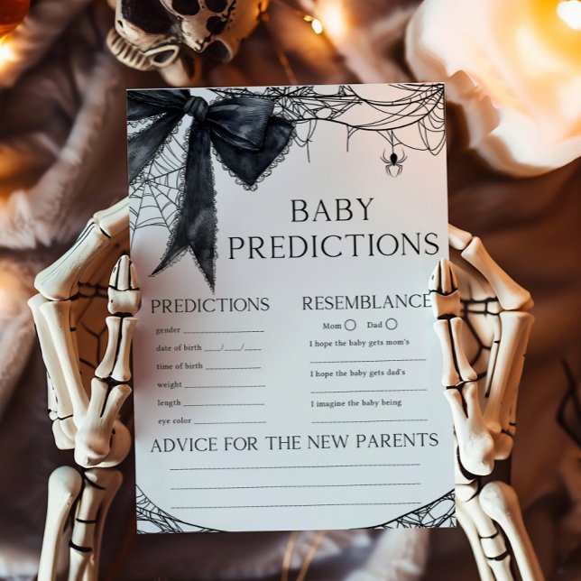 Jogo de Previsões para Bebê Arco Preto Gótico Litt (Black Bow Gothic Little Boo Baby Shower Baby Predictions Game)