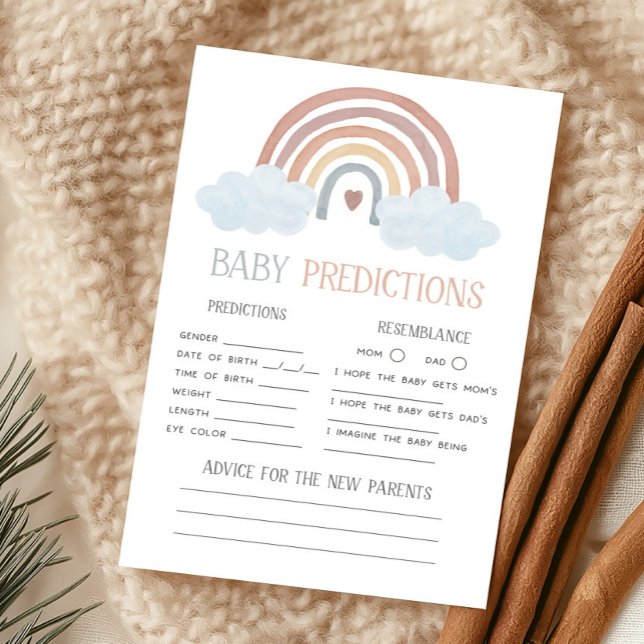 Jogo de Previsões para Bebê Boho Pequeno Raio de S (Boho Rainbow Baby Shower Baby Predictions Game)
