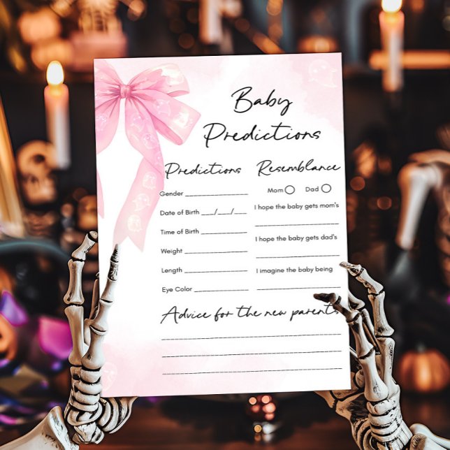 Jogo de Previsões para Bebê Little Boo com Laço Ro (Girl Coquette Halloween Baby Shower Baby Predictions Game)