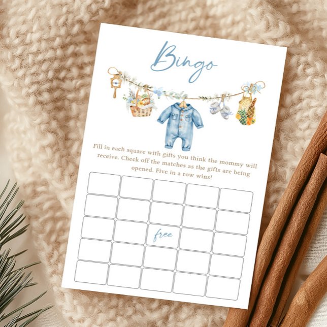 Jogo de Previsões para Bebê Menino Localmente Cult (Blue Locally Grown Baby Shower Bingo Game)