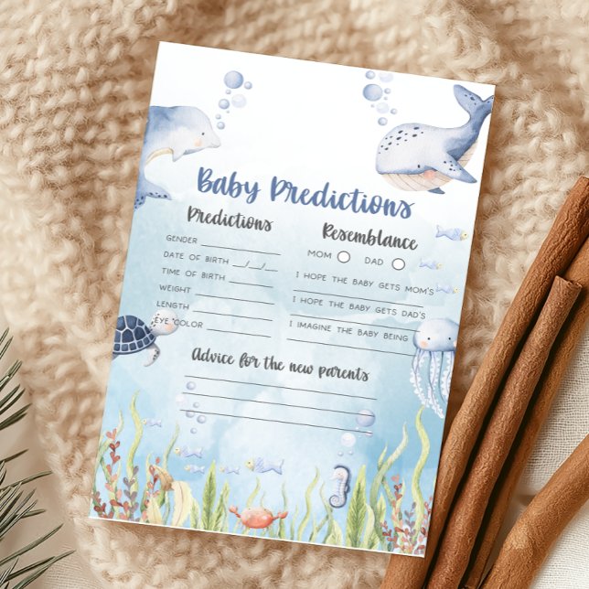 Jogo de Previsões para Bebê no Banho Azul Debaixo  (Under the Sea Baby Shower Game)