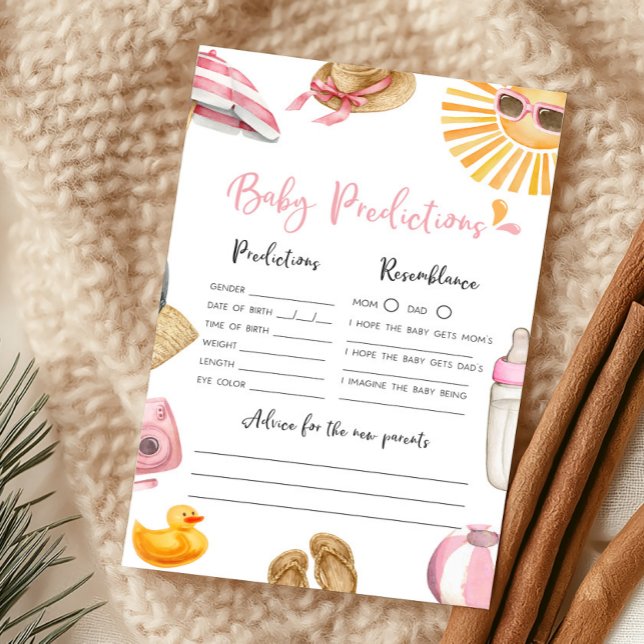 Jogo de Previsões para Bebê Pink Splish Splash (Girl Summer Beach Baby Shower Baby Predictions Game)