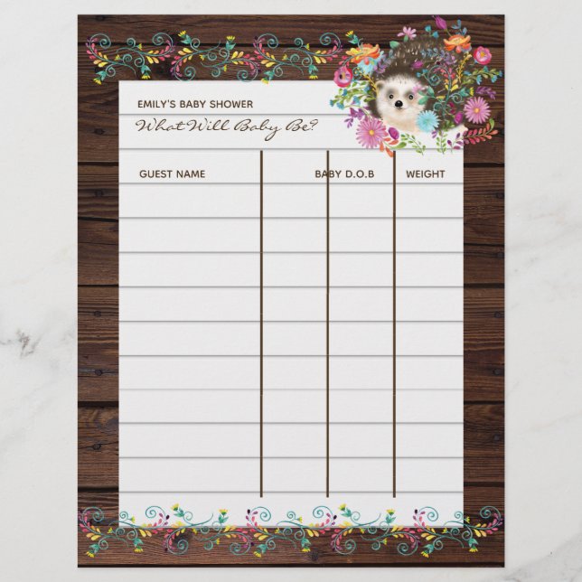 Jogo de Previsões para Chá de Bebê - Flores de Our (Frente)