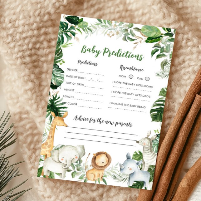 Jogo de Previsões para Chuveiro de Bebê Wild One S (Greenery Jungle Baby Shower Baby Predictions Game)