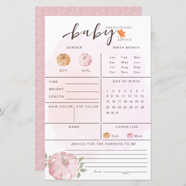 Jogo de Pumpkin Autumn Fall Baby Predição (Frente/Verso)