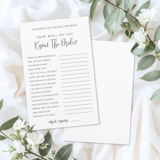 Jogo de Quiz Conheça a Noiva para Chá de Noiva (How Well Do You Know The Bride Bridal Shower Game)