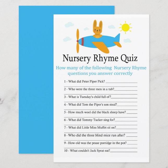 Jogo de quiz de Rima Infantil de Aeronave de Brinq (Frente/Verso)