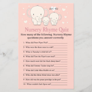 Jogo de quiz de rima infantil de elefante bebê par