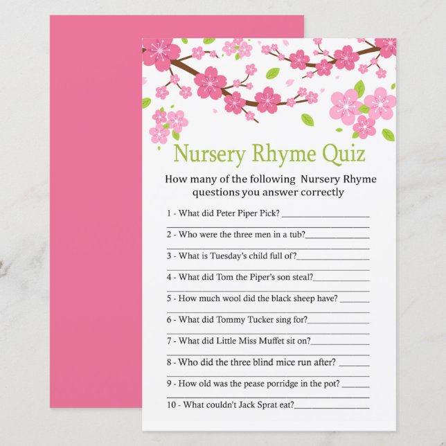 Jogo de quiz de Rima Infantil ramo Sakura para chá (Frente/Verso)