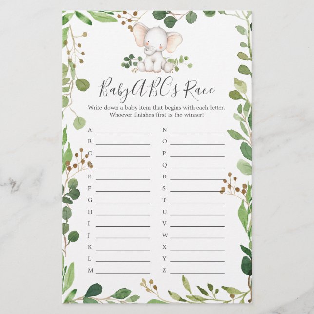 Jogo de Raça do Chá de fraldas Elefante ABC (Frente)