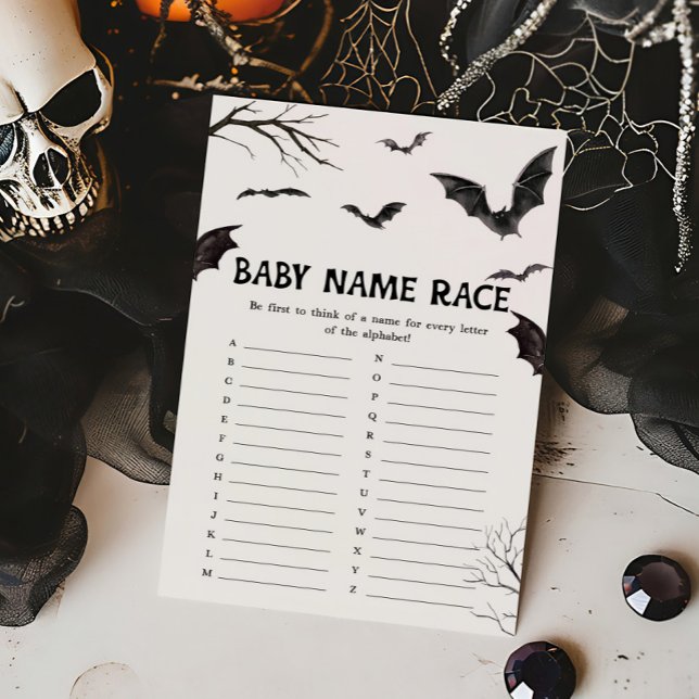 Jogo de Raça do Nome do Bebê, Black and White Bats (Black and White Bats Baby Shower Baby Name Race Game)