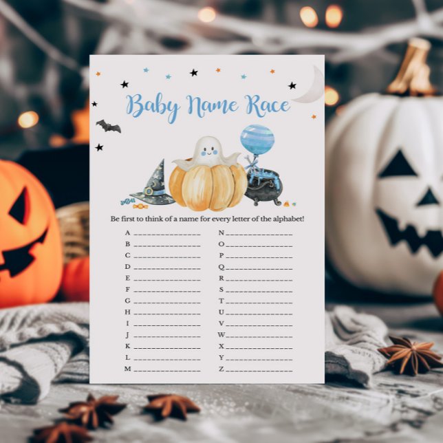 Jogo de Raça do Nome do Bebê Pumpkin Blue Boo (Pumpkin Halloween Baby Shower Baby Name Race Game)