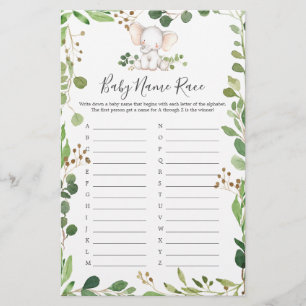 Jogo de Raça do Nome do Chá de fraldas Elefante