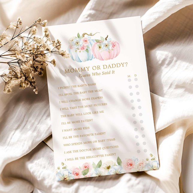 Jogo de Revelação de Gênero de Queda de mamãe ou P (Autumn Gender Reveal Mommy or Daddy Baby Shower Game)