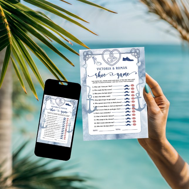 Jogo de Sapatos Náuticos Chá de Noiva Cartão de Ca (wedding games couples shower bride and groom elegant instant digital download monogram names shoes )