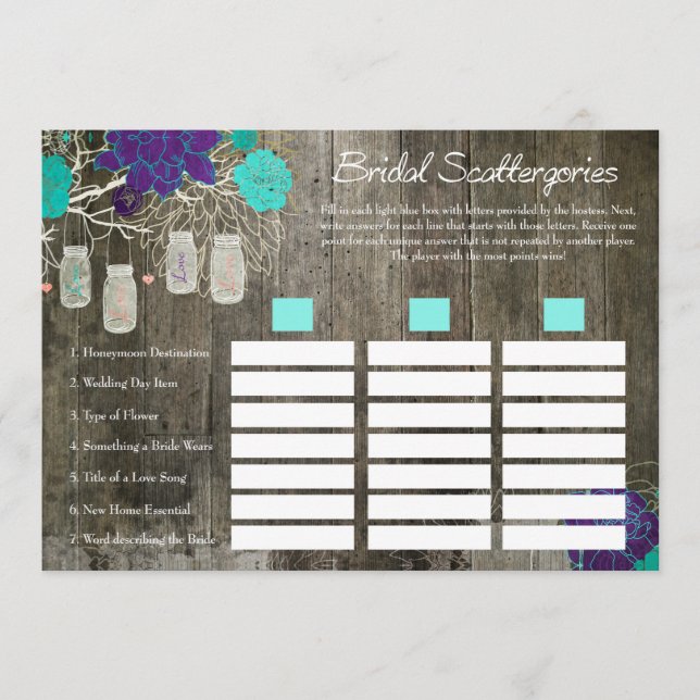 Jogo de Scattergories para Chá de Noiva | Floral R (Frente)