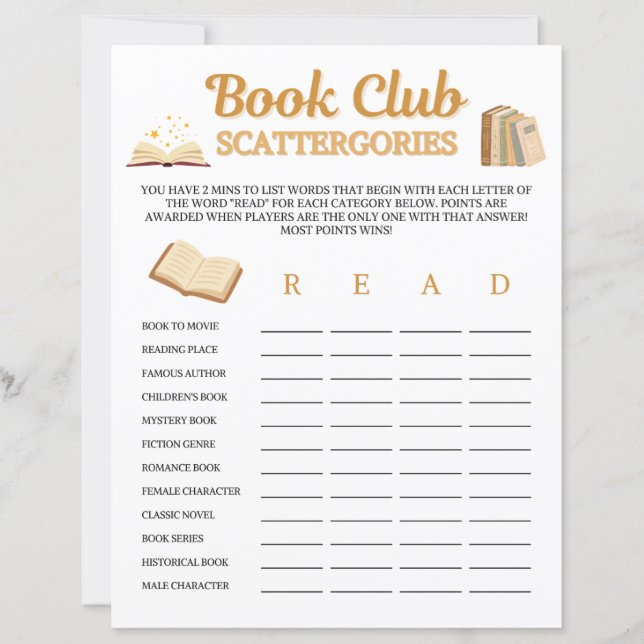 Jogo de Scattergories para Clube do Livro (Frente)