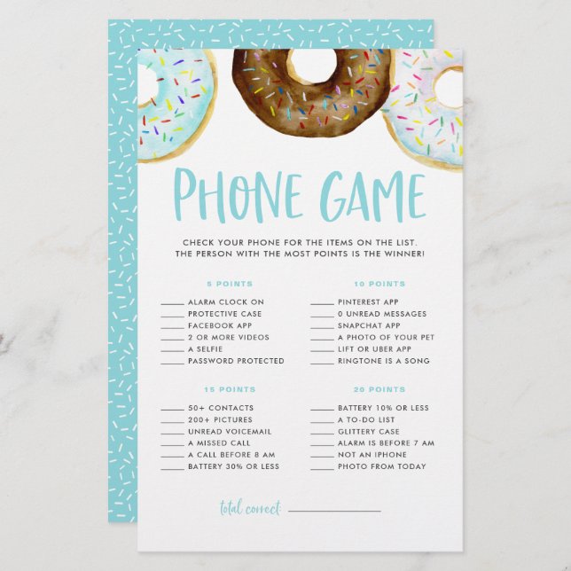 Jogo de Telefone do Chá de fraldas da Rosquinha Az (Frente/Verso)