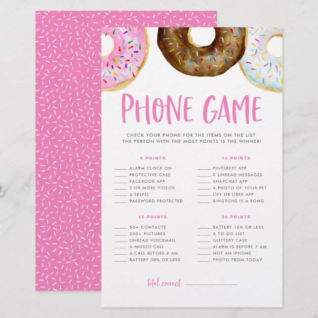 Jogo de Telefone do Chá de fraldas Rosquinha Rosa  (Frente/Verso)