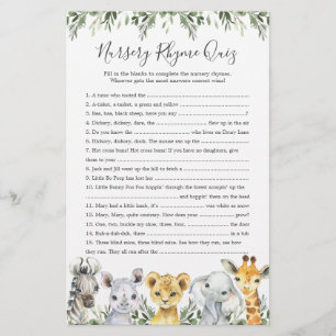 Jogo de Teste de Rhyme Rhyme para Chás de fraldas 