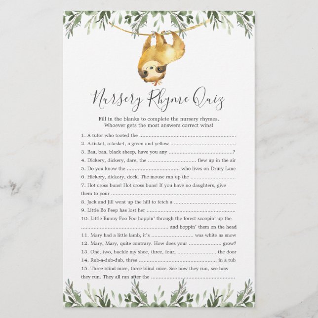 Jogo de Teste de Rhyme Rhyme Rhyme para Chá de fra (Frente)