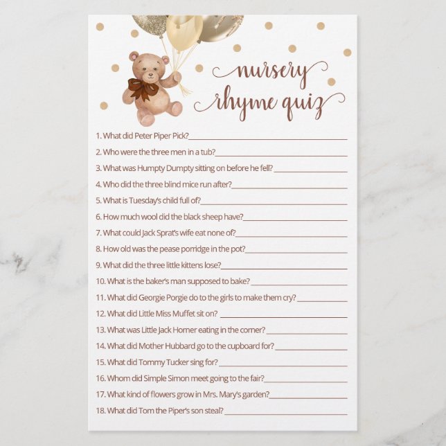 Jogo de Teste Rhyme Rursery Bear (Frente)