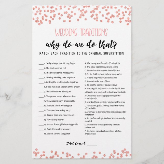 Jogo de tradições de casamento com Respostas (Frente)