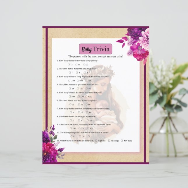 Jogo de Trivia Bebê Boho Roxo (Em pé/Frente)
