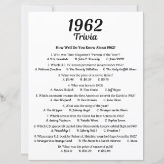 Jogo de Trivia de 1962 | Jogo de festa de aniversá