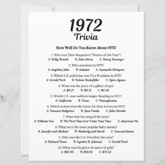 Jogo de Trivia de 1972 | Jogo de festa de 54º aniv
