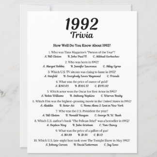 Jogo de Trivia de 1992 | Jogo de festa de aniversá