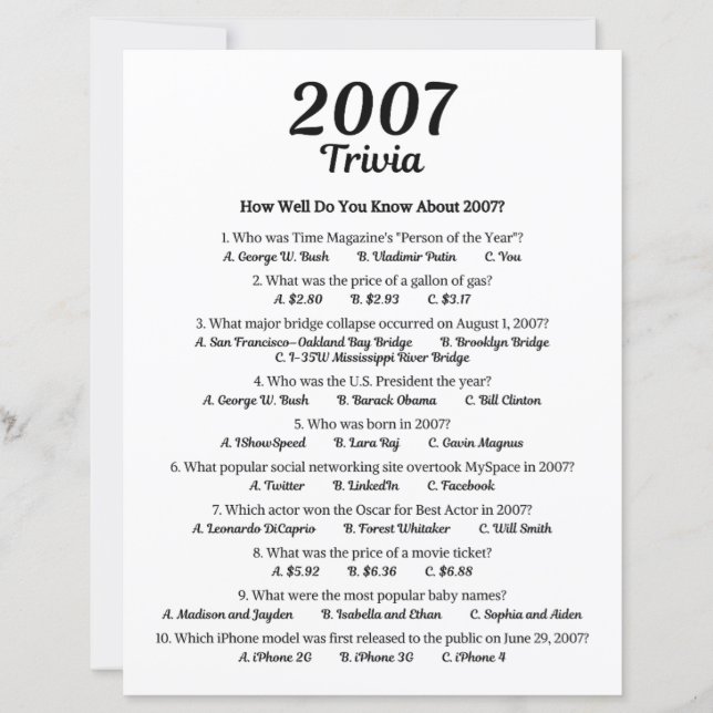 Jogo de Trivia de 2007 | Jogo de festa de 19º aniv (Frente)