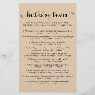 Jogo de Trivia de Aniversário com Respostas Festa