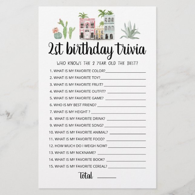 Jogo de trivia editável para aniversário de 2 anos (Frente)
