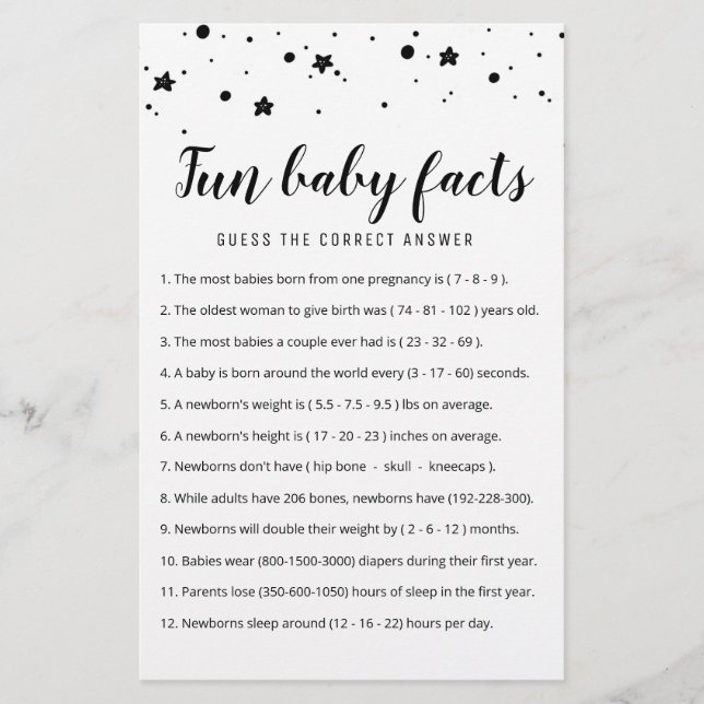 Jogo Divertido de Fatos sobre Bebês com Respostas  (Frente)