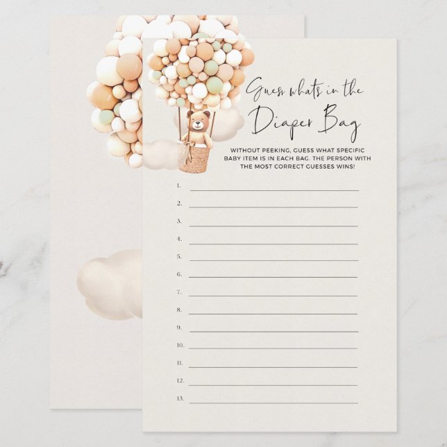 Jogo do Bear - Adivinha O que há na Fralda? (Frente/Verso)