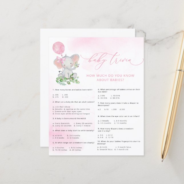 Jogo do bebê Chá de fraldas Elefante Bonito (Frente/Verso In Situ)