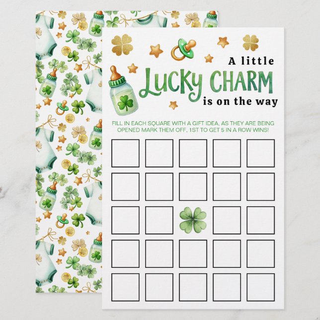 Jogo do Bingo Chá de fraldas Irlandês para o Charm (Frente/Verso)