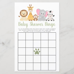 Jogo do Bingo de Chá de fraldas dos Animais Safari