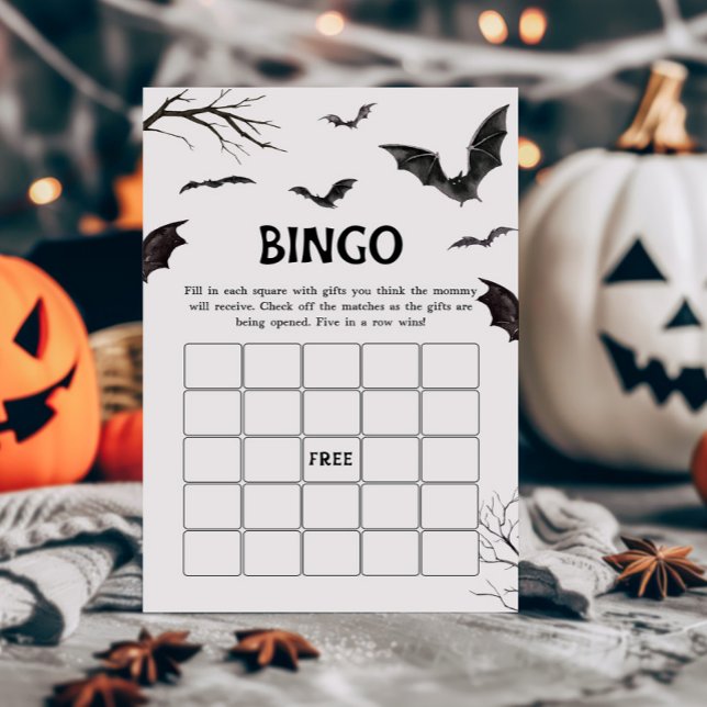 Jogo do Bingo do Black and White Bats do Halloween (Black and White Bats Baby Shower Bingo Game)