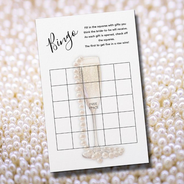 Jogo do Bingo do Chá de panela Pearls & Prosecco (Pearls & Prosecco Bingo Game, 5.5" x 8.5" light weight sheets)