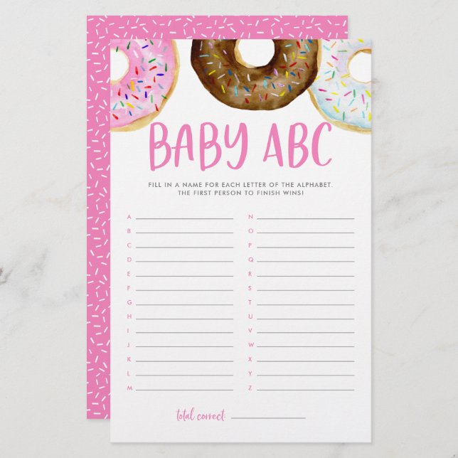 Jogo do Chá de fraldas ABC com Rosquinhas rosa e c (Frente/Verso)