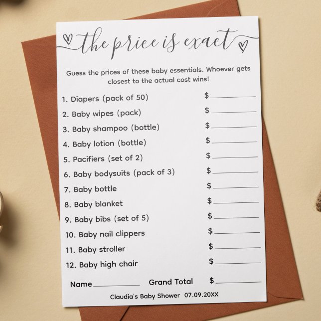 Jogo do chá de fraldas acha que o preço é o cartão (Criador carregado)