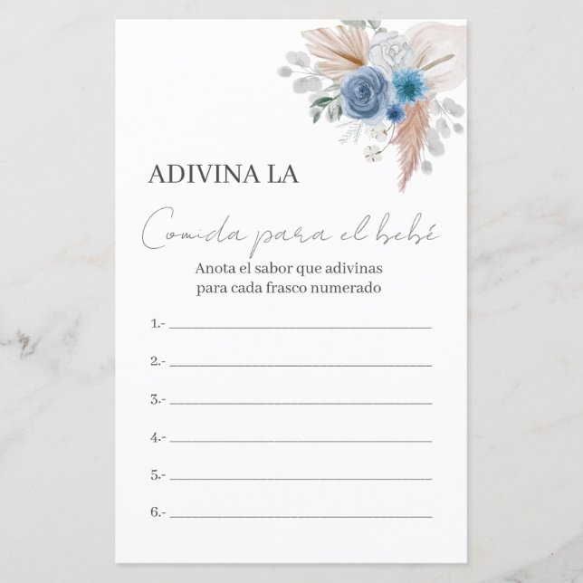 Jogo do chá de fraldas adivinha a Comida (Frente)