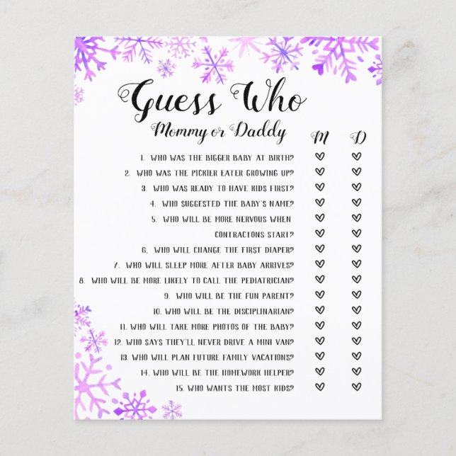 Jogo do chá de fraldas - Adivinhem quem, querida,  (Frente)